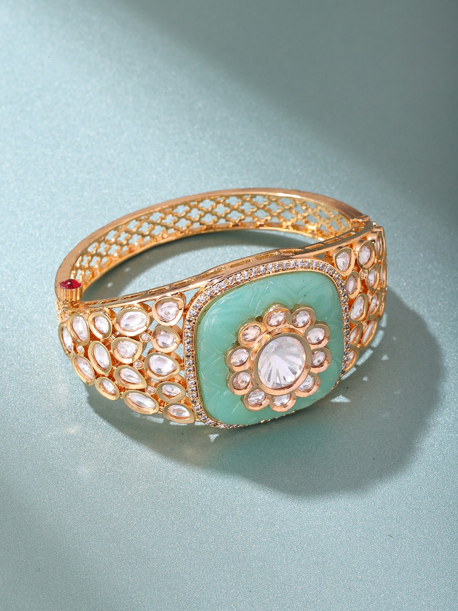 Polki Stone Studded Flower Design Cuff Bracelet (1 of 2)