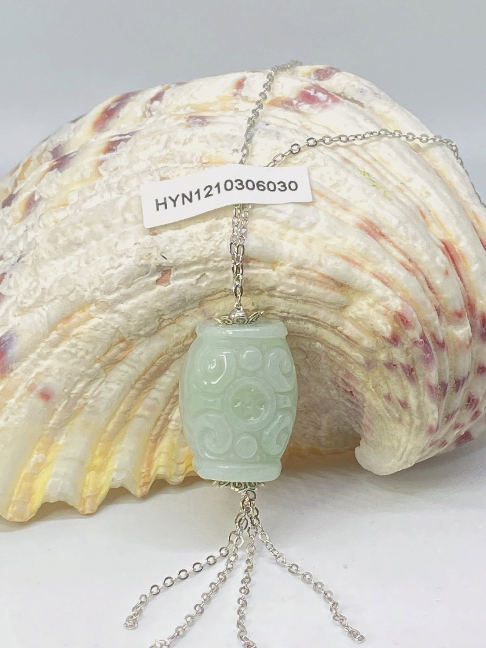 Jadeite Lucky Bead Archaic Amulet silver necklace (1 of 5)