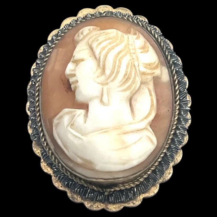 Vintage Left- Facing Shell Cameo with Scalloped Edge Brooch/Pendant (1 of 5)