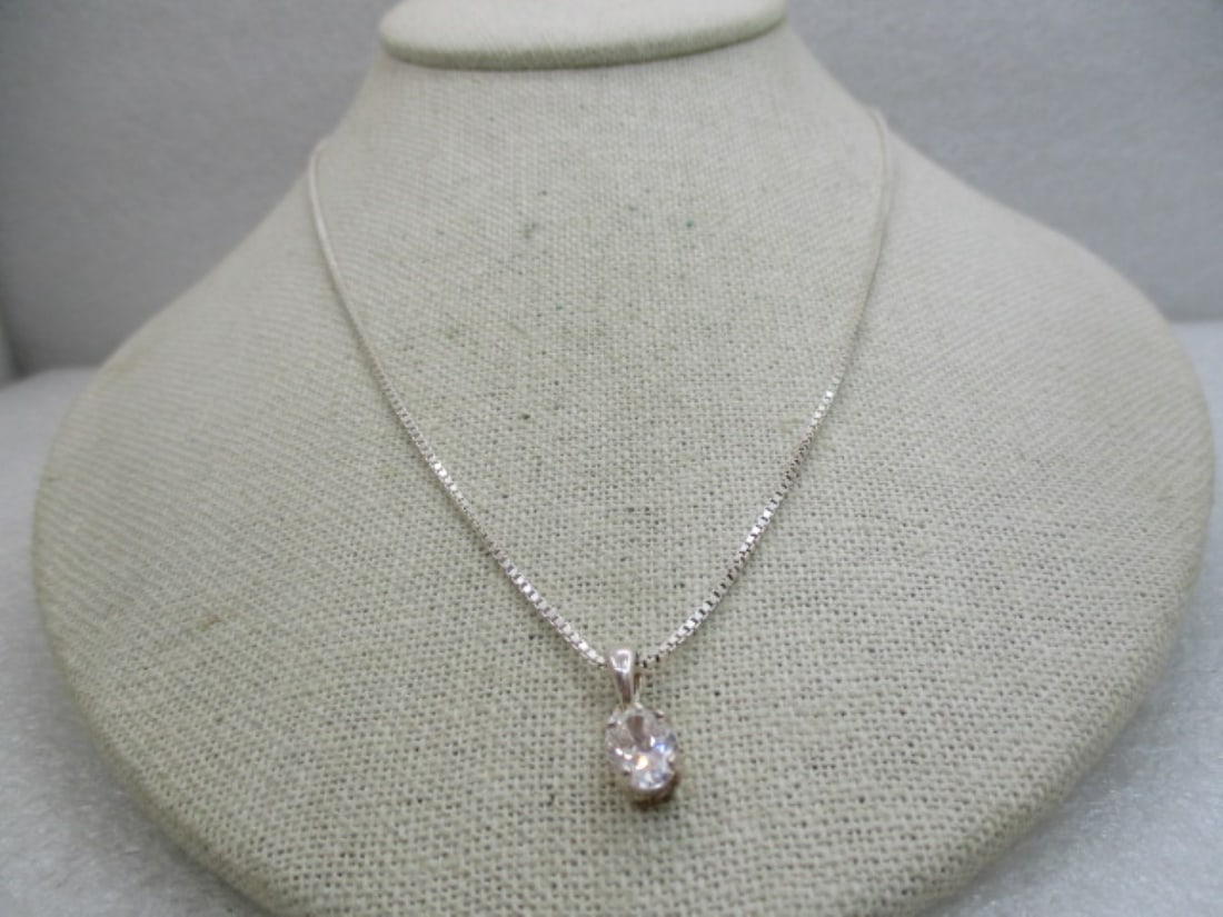 Sterling Silver CZ Pendant Necklace, 20", 1.25 TCW CZ Solitare Pendant (LEB) (1 of 5)