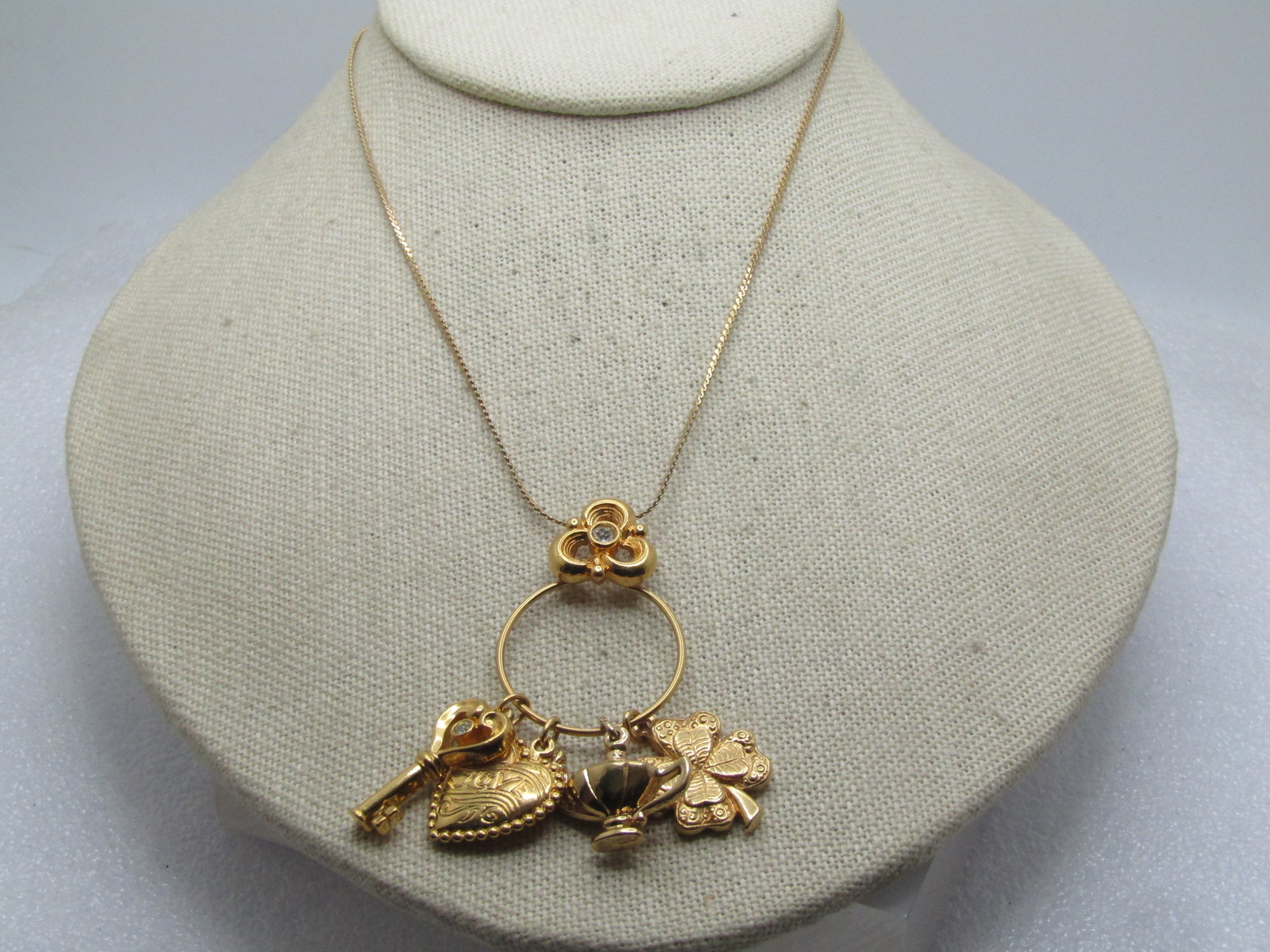 Vintage Charm Necklace, 18", 1980's, Heart, Shamrock & More (1 of 6)