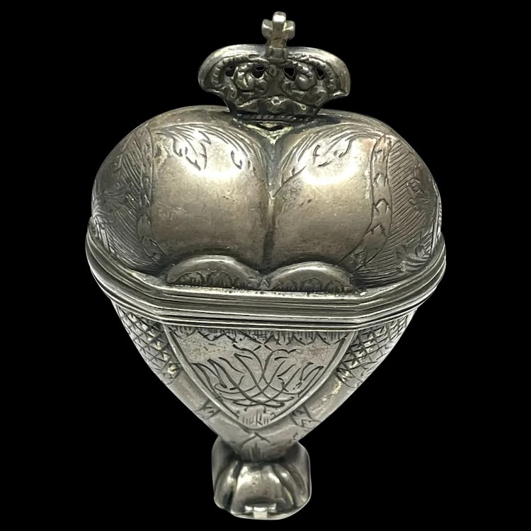 18th Century Antique Silver Crown Heart Vinaigrette with Original Gilt Inside (1 of 13)