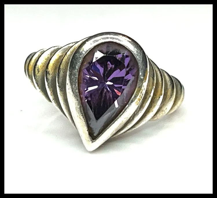 Vintage Sterling Silver Amethyst Ring - 2