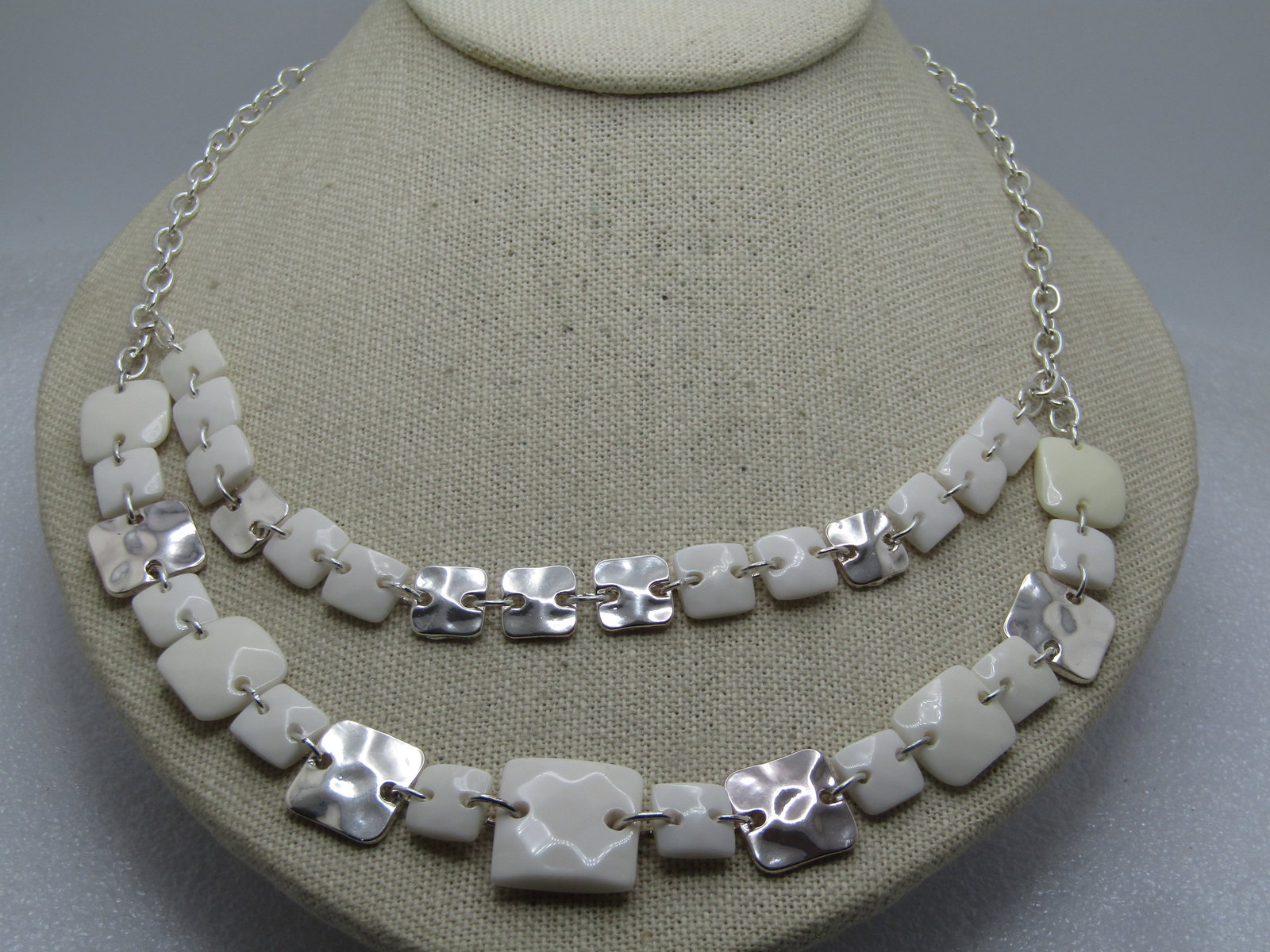 Vintage Swarovski White & Silver Necklace, 19", Double Strand Front, Swarovski, 1990's-2000's (1 of 6)
