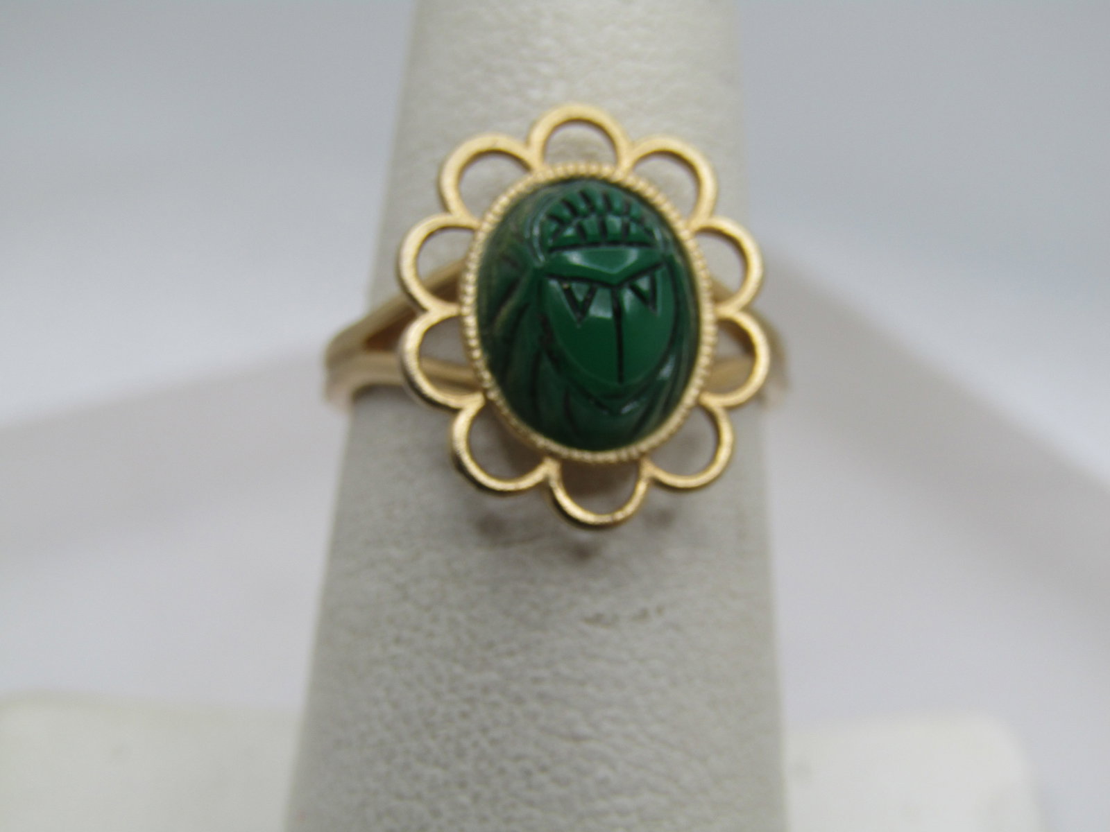 Vintage Faux Egyptian Scarab Scalloped Ring, Adjustable, 1960's-1970's (1 of 5)