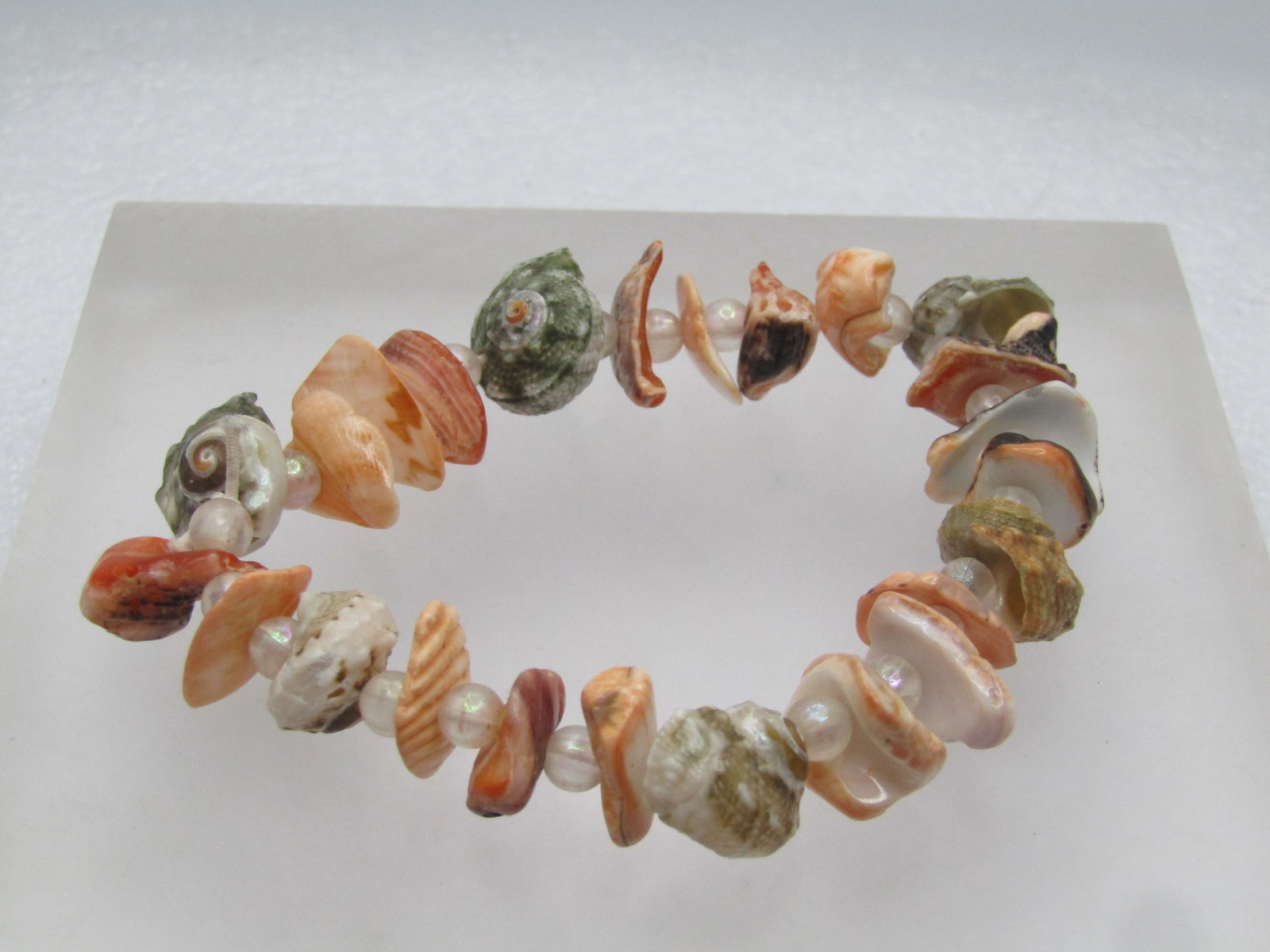 Vintage Shell & Clear Bead Stretch Bracelet, 1970's-1980's (1 of 5)