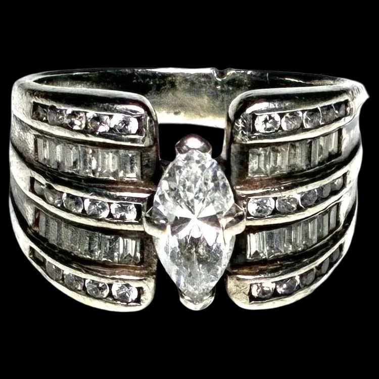 Estate Clyde Duneier Sterling Silver Five Row CZ Engagement Ring (1 of 5)