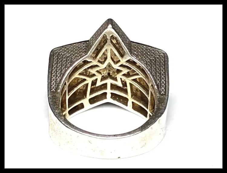 Vintage Sterling Silver Oversized Diamond Statement Ring - 6