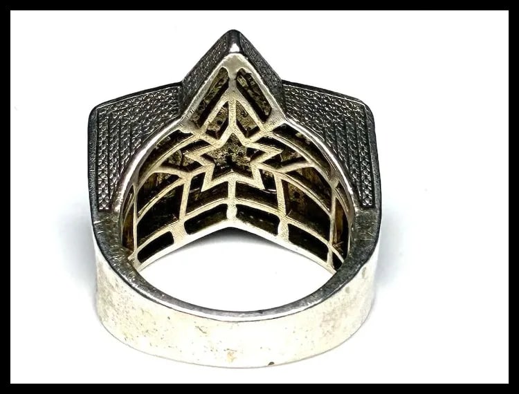 Vintage Sterling Silver Oversized Diamond Statement Ring - 7