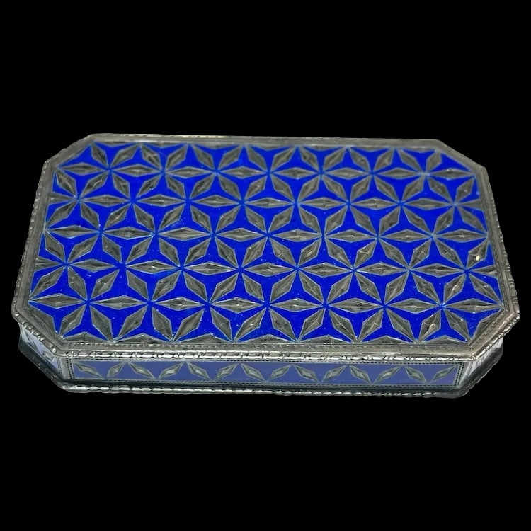 Antique Geometric Pattern Sterling Silver 935 and Enamel Blue Trinket/ Snuff Box (1 of 12)