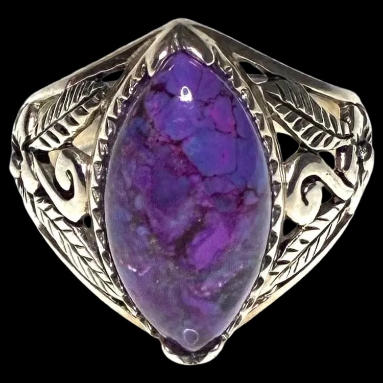 Vintage BBJ Sterling Silver Purple Turquoise Cabochon Ring (1 of 5)