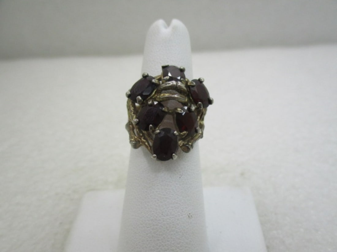 Vintage Simulated Garnet Ring, Adjustable Sz. 5-7, Silver Tone (1 of 7)