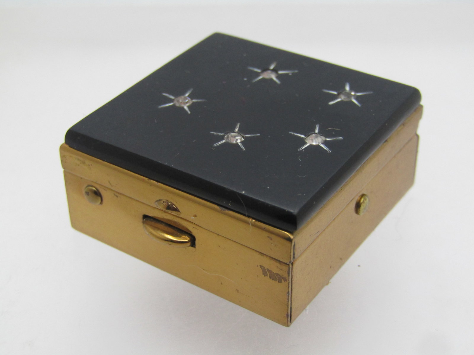 Vintage Black with Celestial Rhinestone Stars Pill Box, 1960's-1970's (1 of 6)