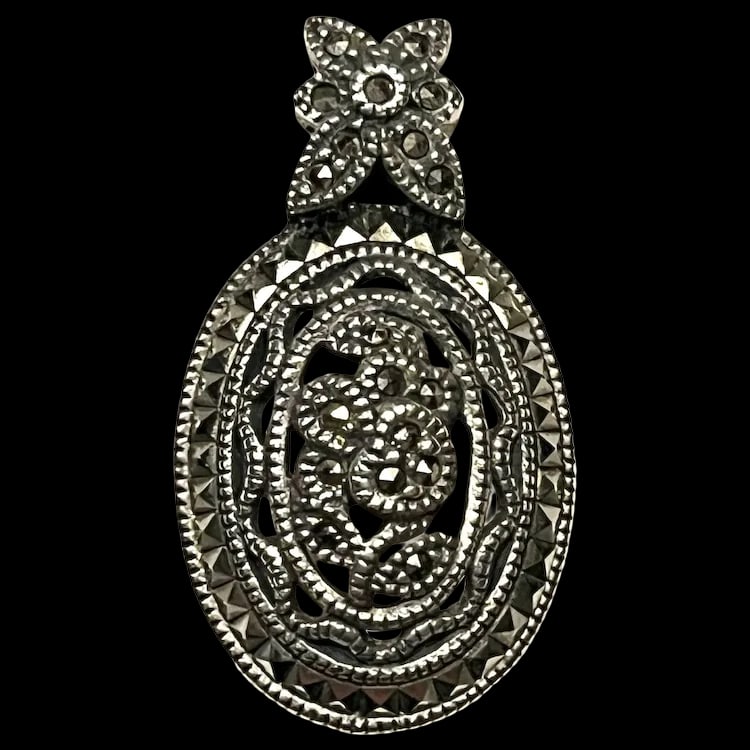 Vintage Sterling Silver Marcasite Pendant (1 of 4)
