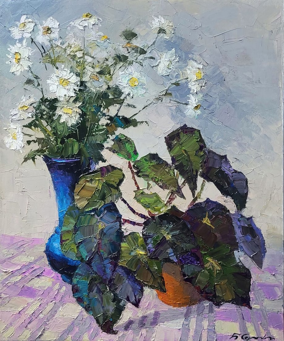 Oil painting Still life with begonia and daisies Boris Serdyuk: Title: Oil painting Still life with begonia and daisies Boris Serdyuk Description: "SERB 1251 *** ABOUT THIS PAINTING *** * TITLE: "Still life with begonia and daisies" * ARTISTS: Boris Serdyuk *