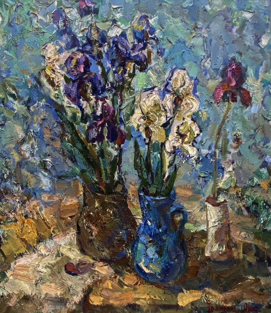Oil painting Bouquet of Irises in vases Oksana Ivanyuk (1 of 4)