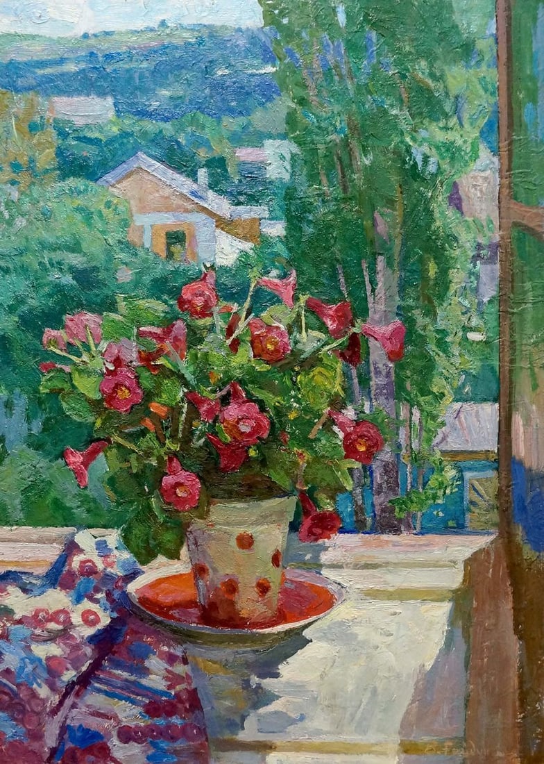 Oil painting A bouquet of flowers on the table Gaiduk Viktor Kirillovich (1 of 8)