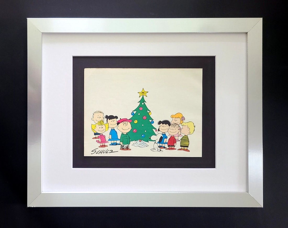 Charles Schulz Snoopy Peanuts Signed 1968 Christmas Cartoon Print Framed (1 of 3)