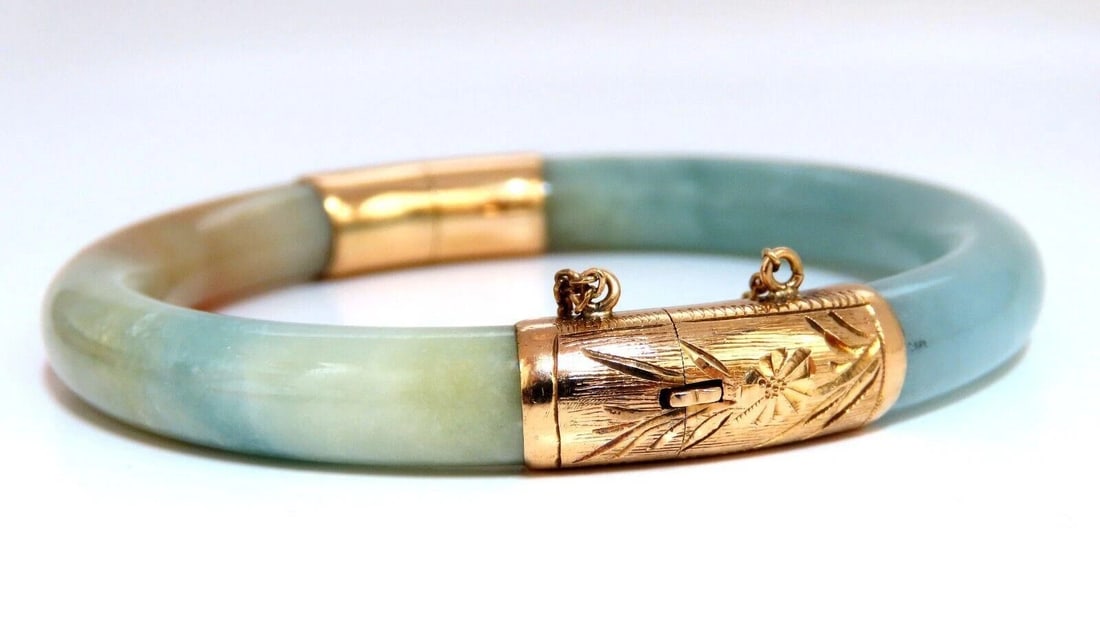 GIA Certified Natural Jade Bangle Bracelet 14kt 44541** (1 of 9)