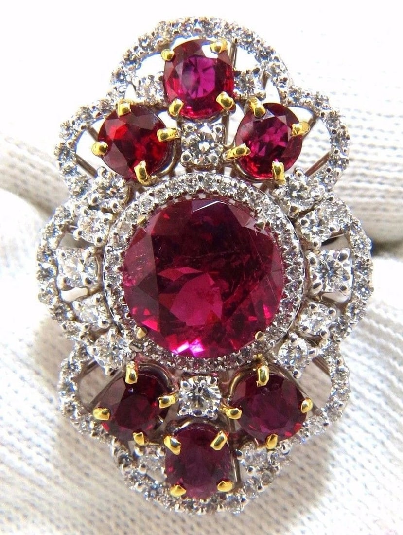 GIA Certified 8.03CT NATURAL TOURMALINE RUBELLITE RUBY DIAMOND RING 18KT 10344** (1 of 10)