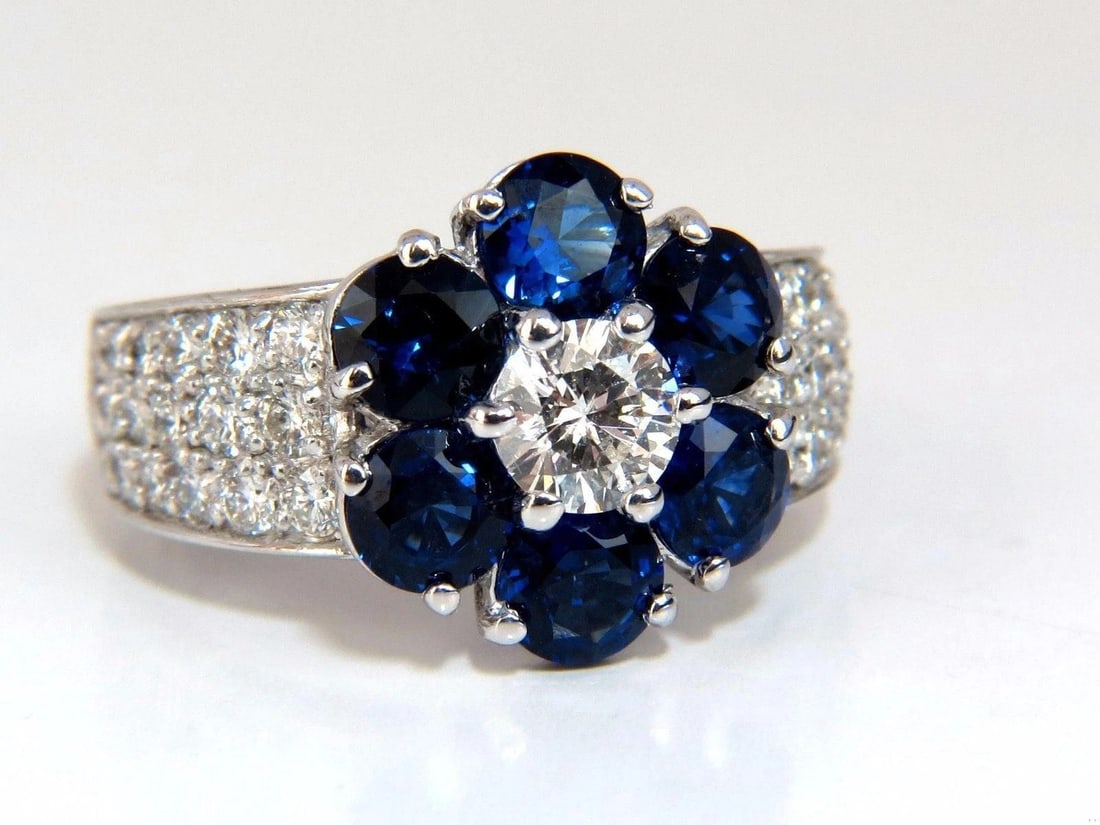 3.96ct natural sapphires diamond cluster ring 14kt royal blue floretta 10631** (1 of 8)