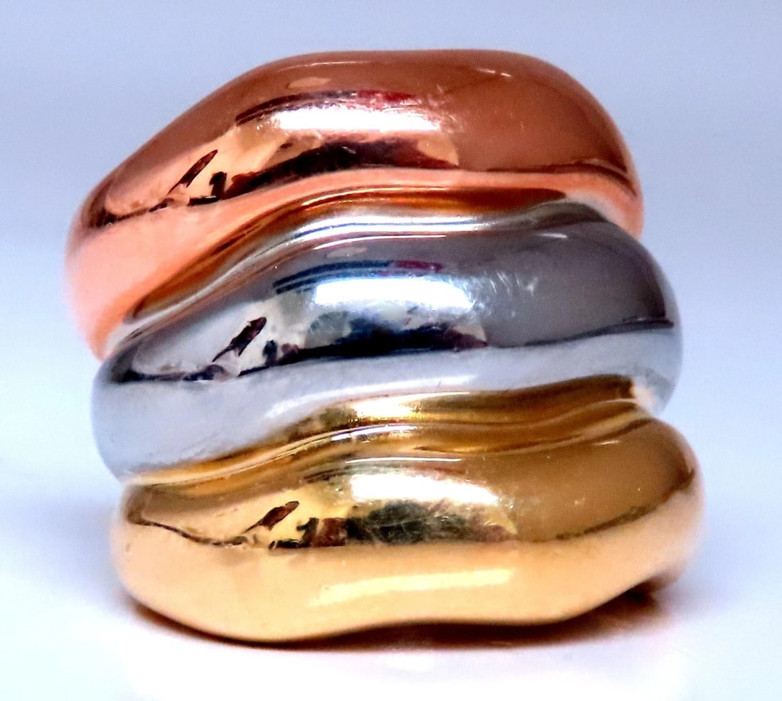 Tri-color Fused Wave Bands 18kt gold 12426**: Title: Tri-color Fused Wave Bands 18kt gold 12426** Description: Tri-color Fused Wave Bands 18kt gold 12426** $3,500.00 PRODUCT DESCRIPTION 20mm wide tricolor fused bands. Rose, Yellow and