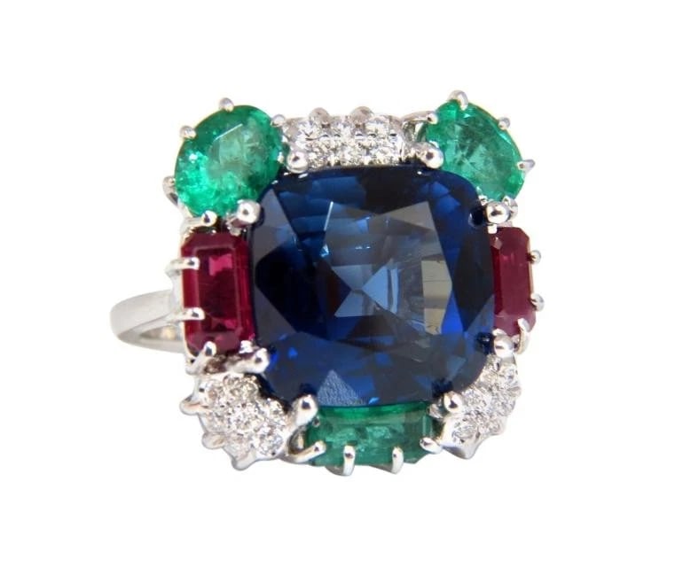 18ct Lab Sapphire Natural Emerald Ruby Diamonds Ring 18kt gold 47441** (1 of 6)