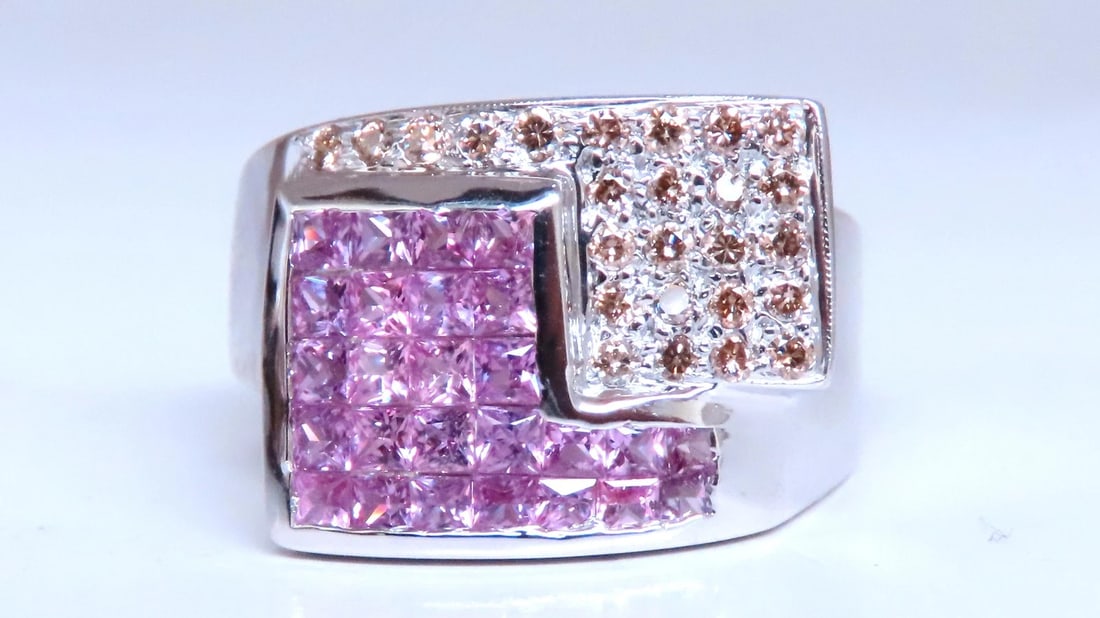 Natural Pink Sapphires Diamonds Geometric Band 14kt Gold 12441** (1 of 6)