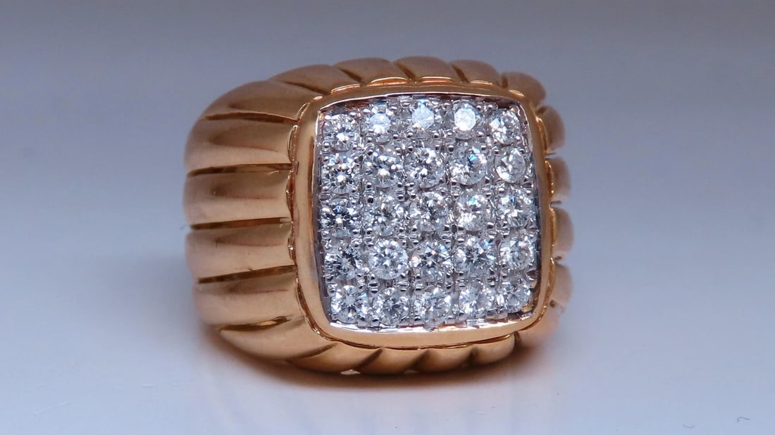 1ct natural diamonds high rise square cluster bead set ring 18kt 12232** (1 of 11)