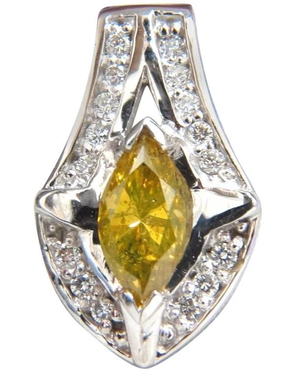 1.50 Carat Enhanced Fancy Yellow Diamond Marquise Shield Pendant 14kt 44112** (1 of 5)