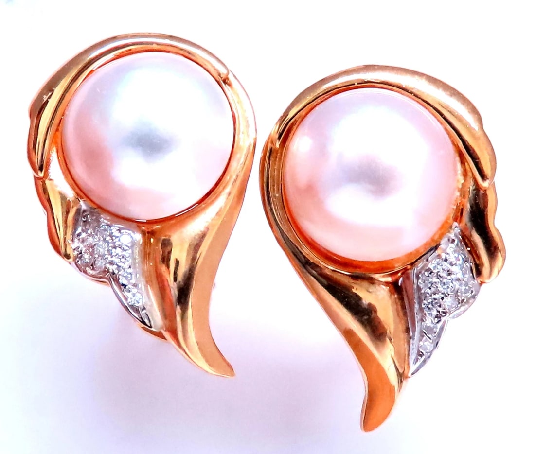14mm Mabe Pearl Retro Clip Earrings 14kt Gold 12590** (1 of 5)