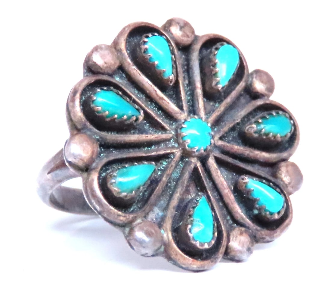 Turquoise Vintage Silver Tribal Ring 12544** (1 of 6)