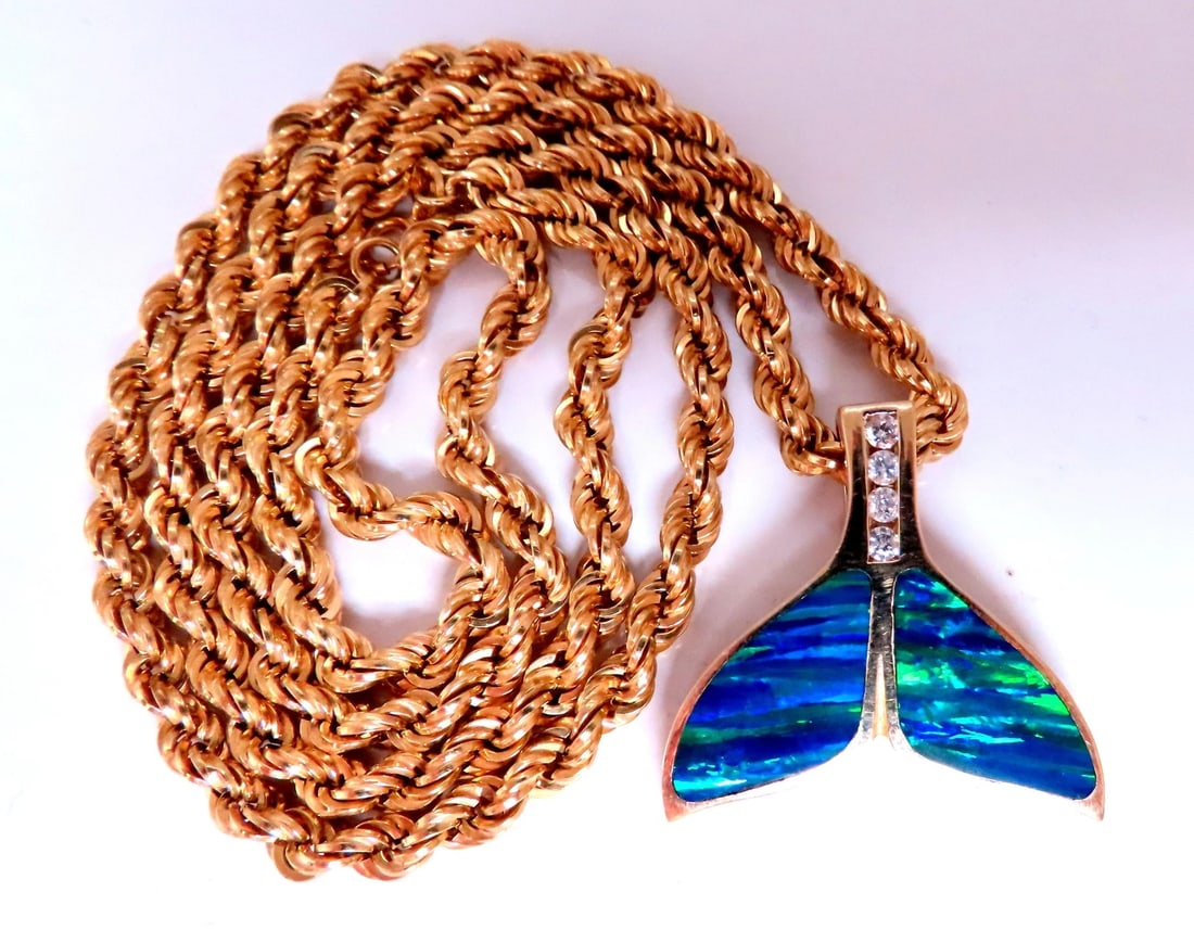 Opal Large Whale Tale Rope Chain Necklace 14kt Gold 12513** (1 of 7)