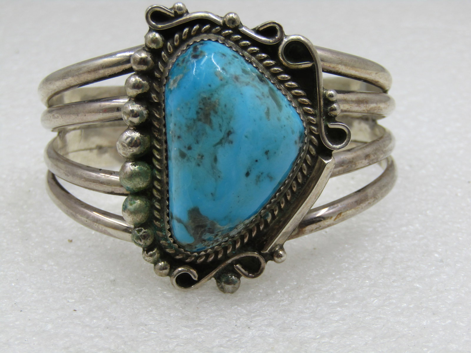 Vintage Sterling Southwestern Navajo Turquoise Cuff Bracelet, L.N. Leander Nezzie (1 of 7)