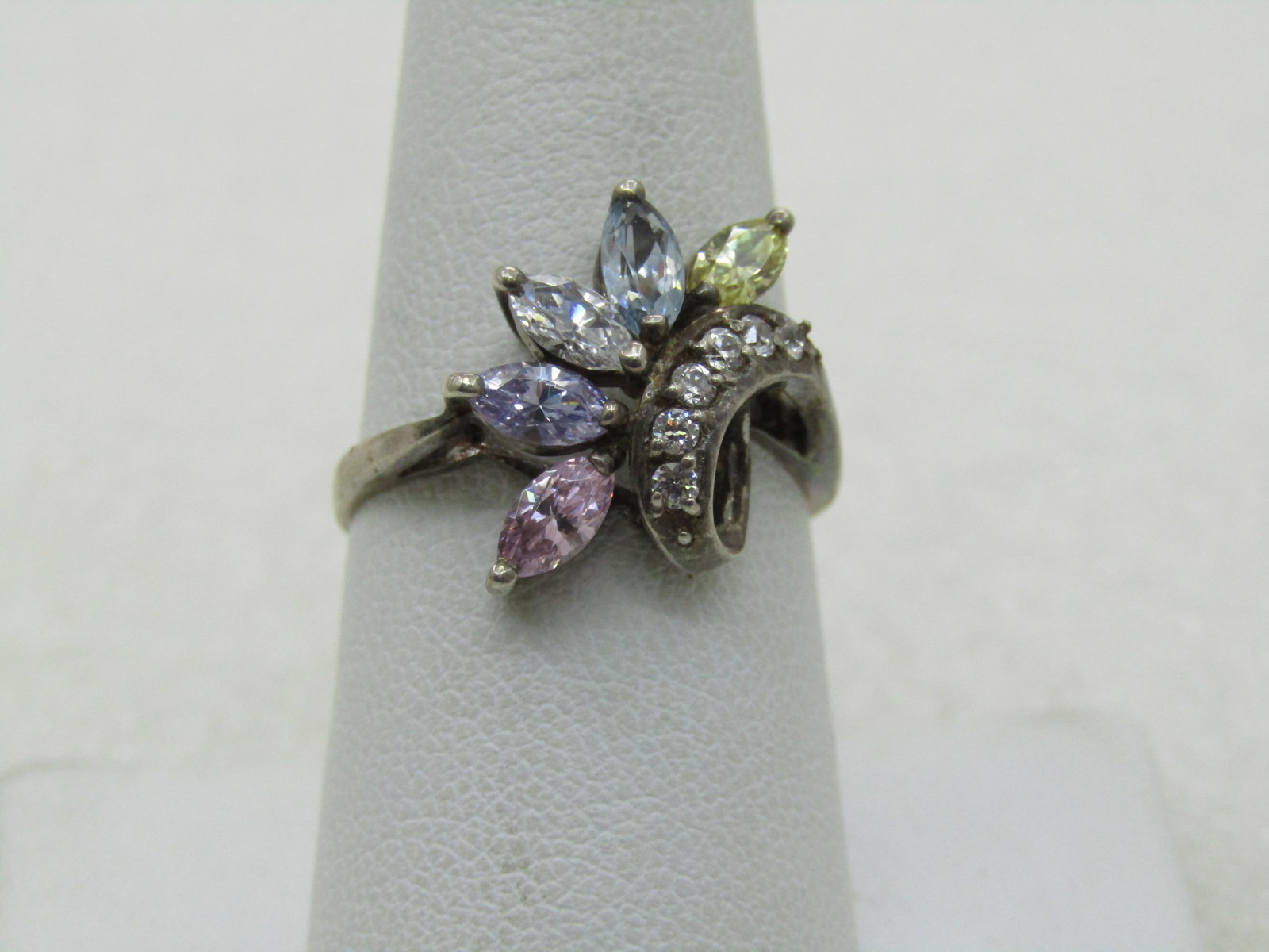 Vintage Sterling CZ & Lab Created Ring, Art Deco Themed, Sz. 8.25 (1 of 8)