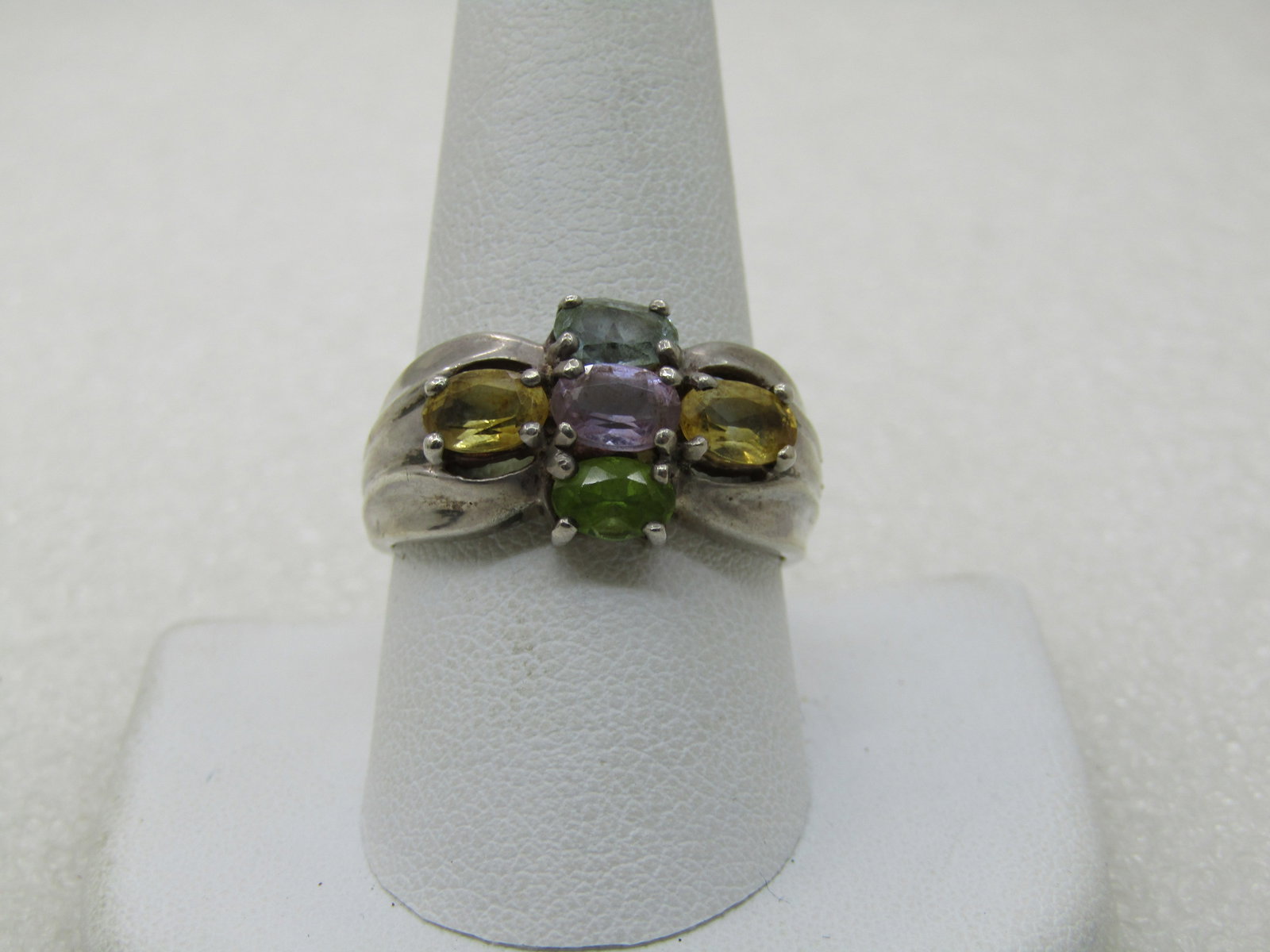 Vintage Sterling Multi-Gemstone Ring, Sz. 10, Signed (1 of 6)