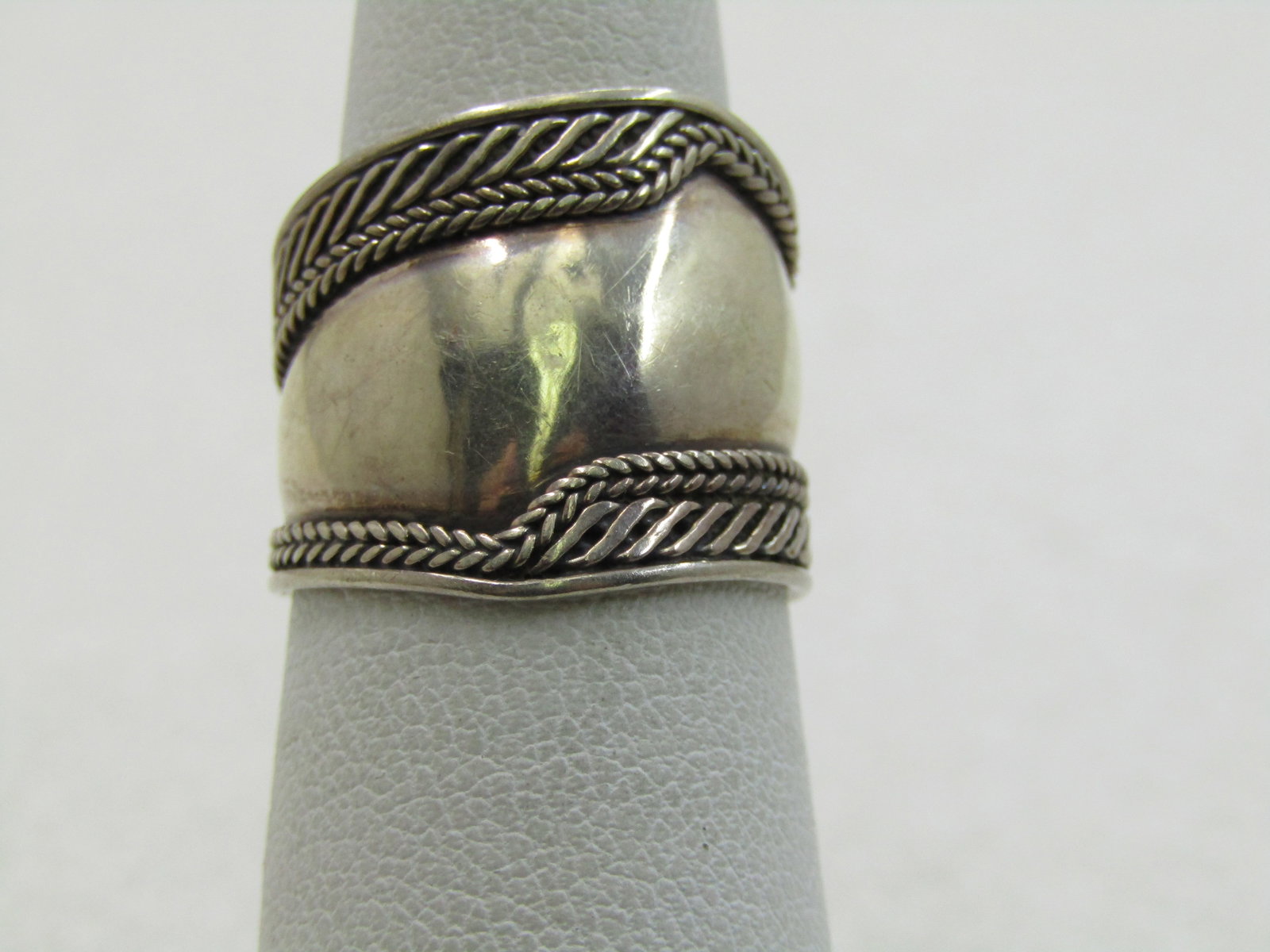 Vintage Sterling Wide Cigar Band Ring, Sz. 7, 17mm (1 of 7)