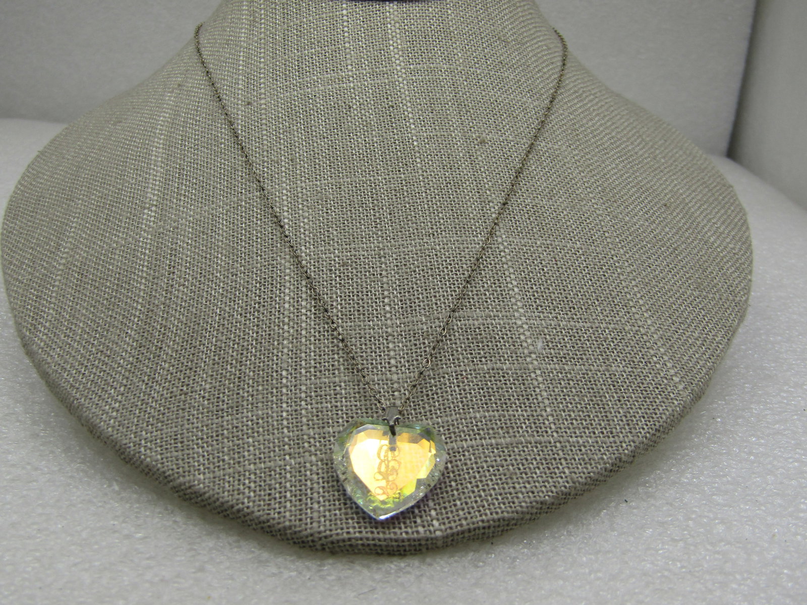 Vintage Sterling InItial L Aurora Borealis Heart Necklace, 18" (1 of 7)