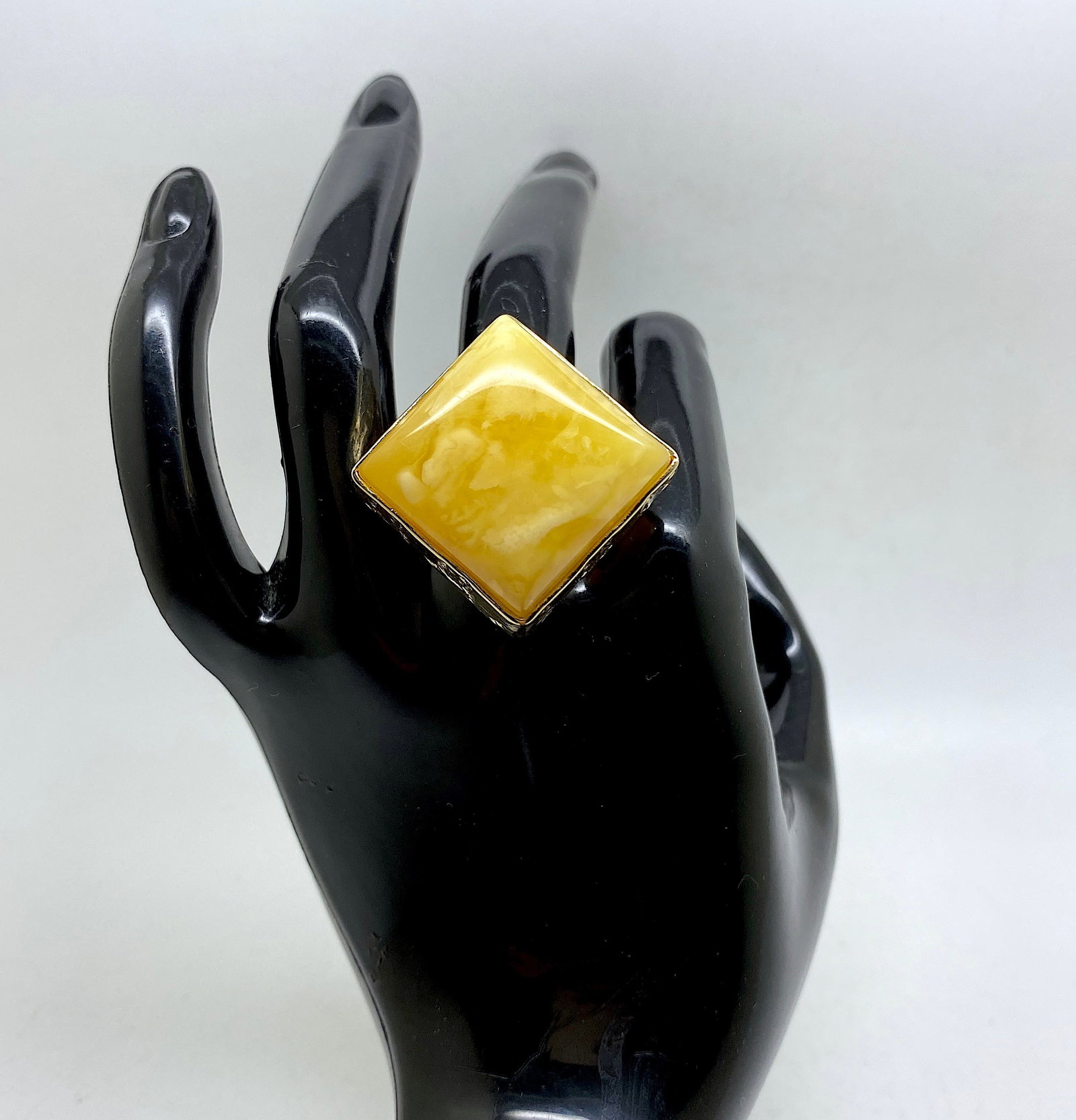 Adjustable Square Amber Ring - 7