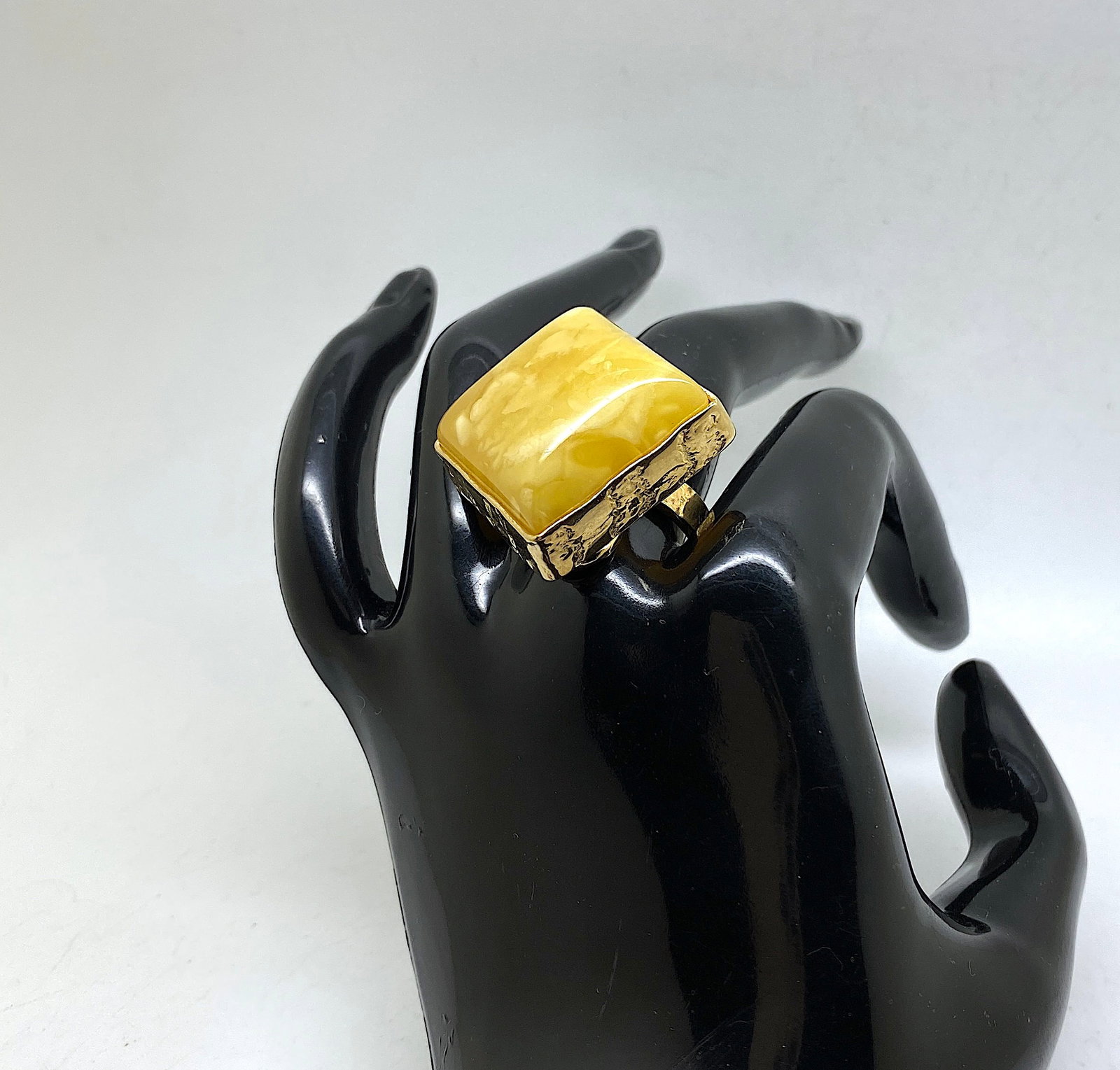Adjustable Square Amber Ring - 8