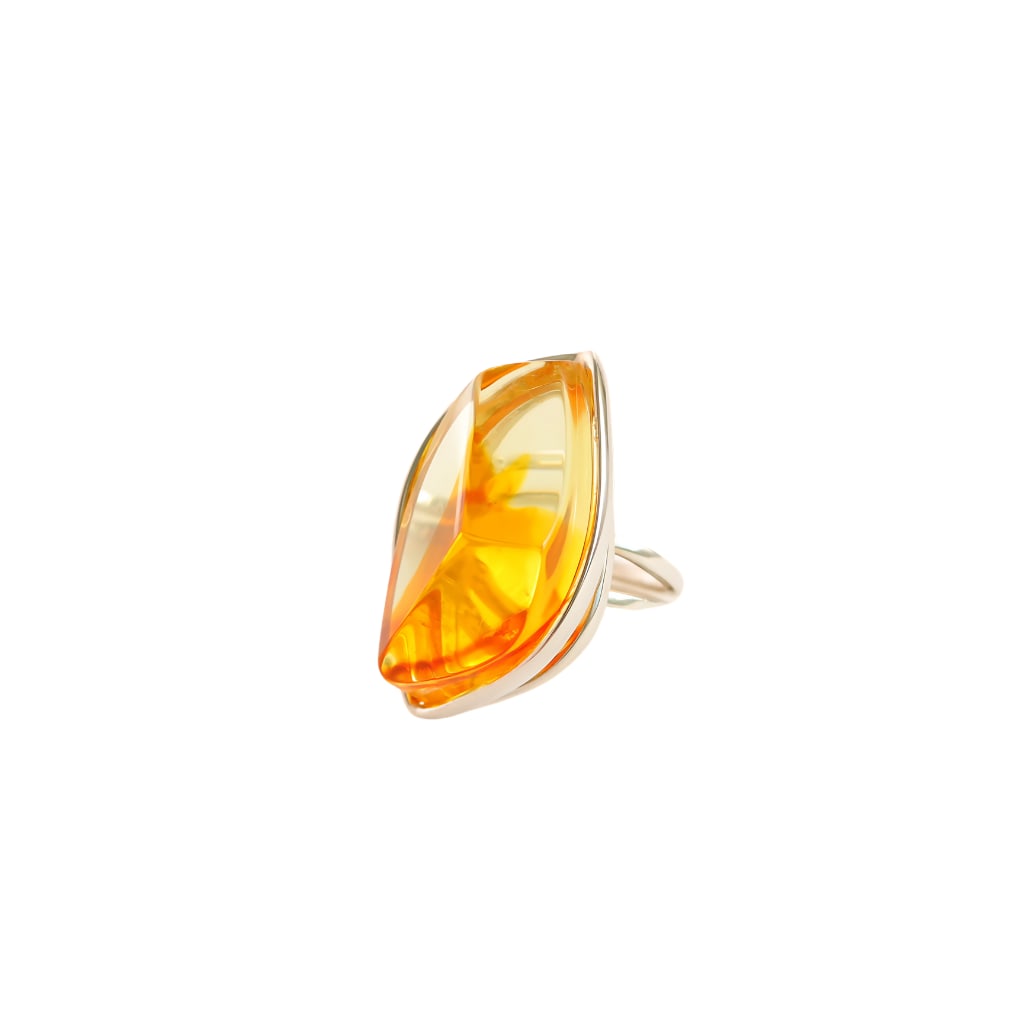 Baltic amber ombre, lemon ring, adjustable, sterling silver - 4