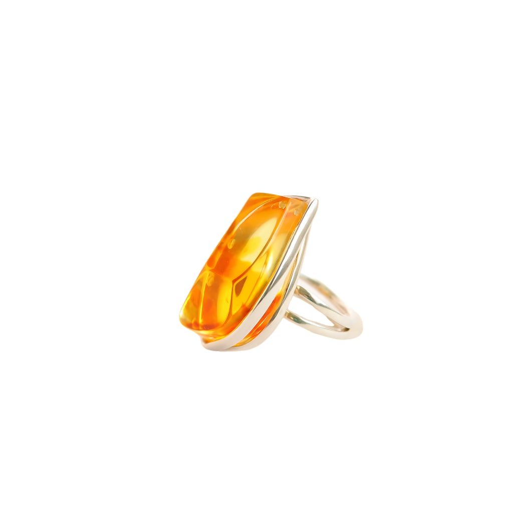 Baltic amber ombre, lemon ring, adjustable, sterling silver - 5