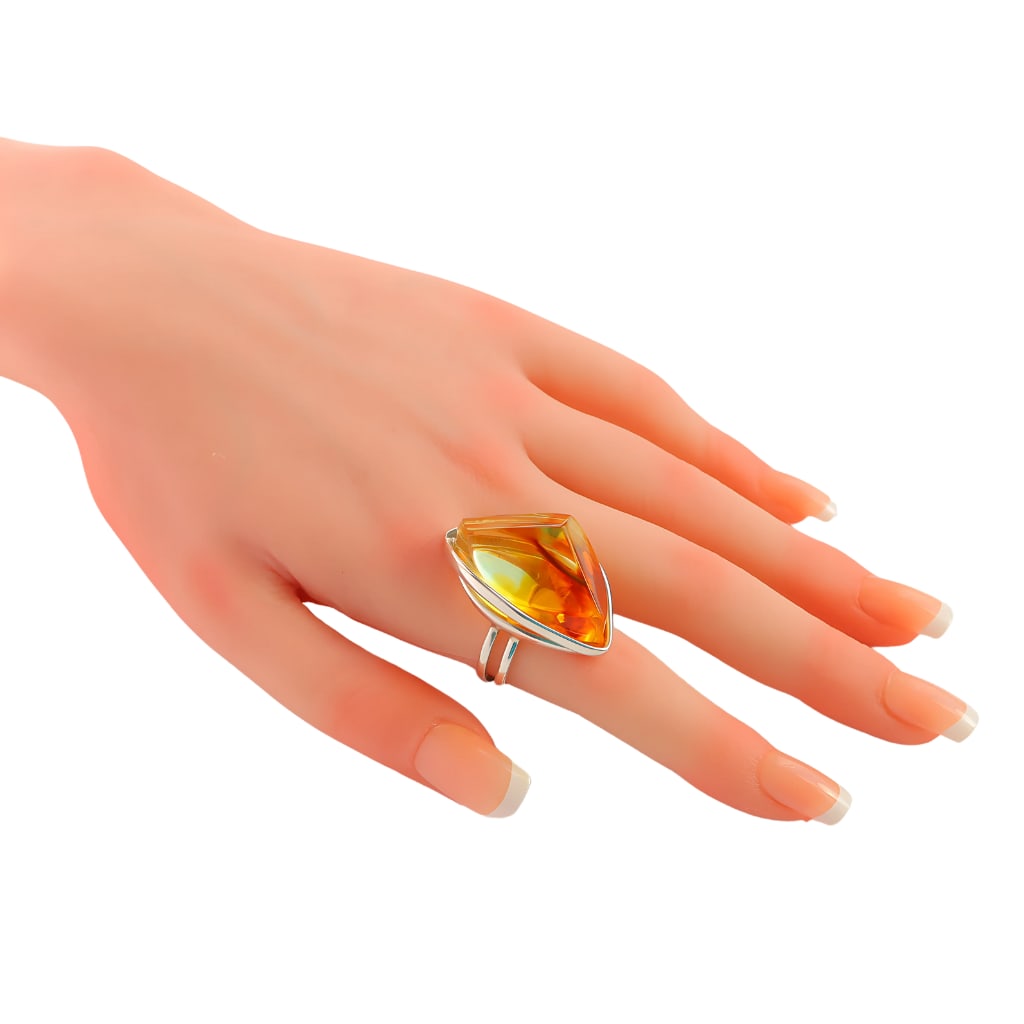 Baltic amber ombre, lemon ring, adjustable, sterling silver - 6