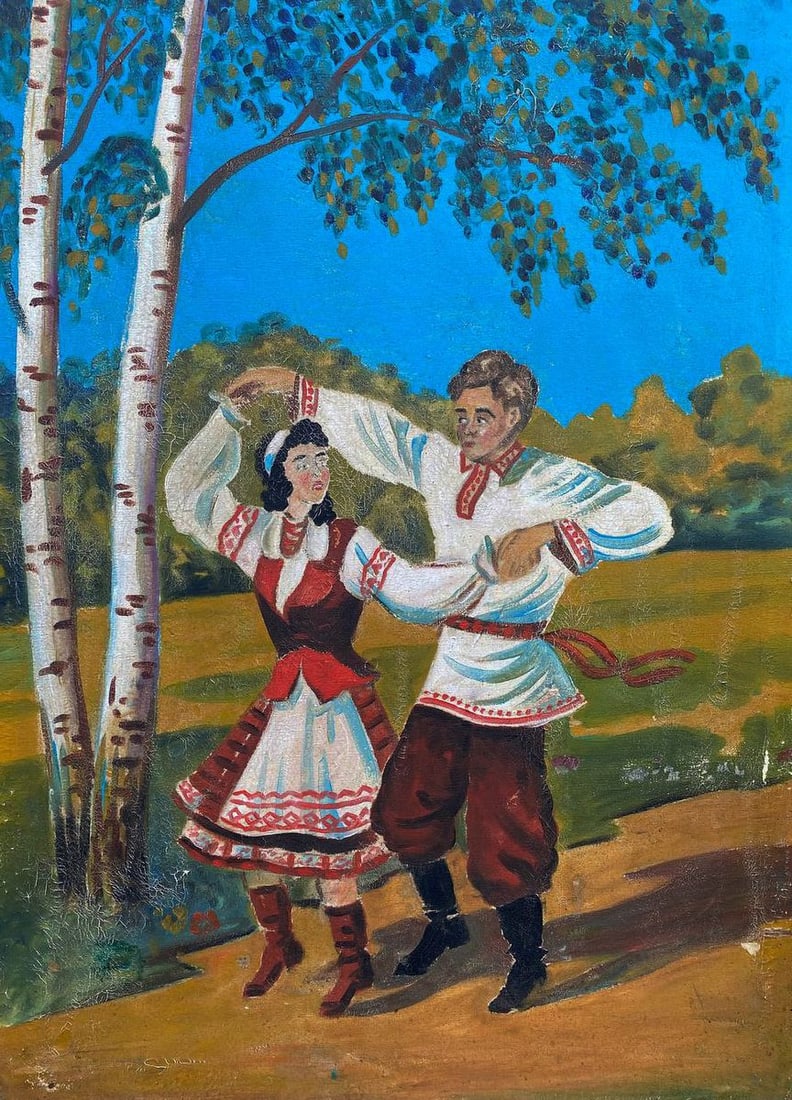 Oil painting Dancing young couple Unknown artist (1 of 4)