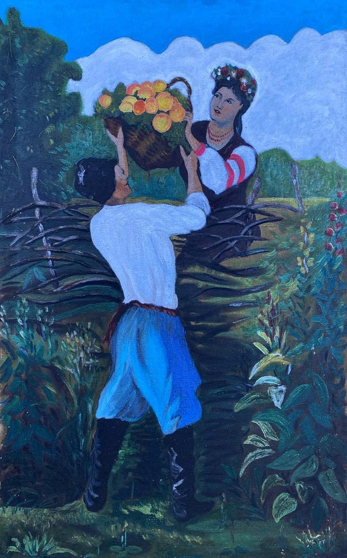 Oil painting The girl and the cossack Unknown artist (1 of 3)