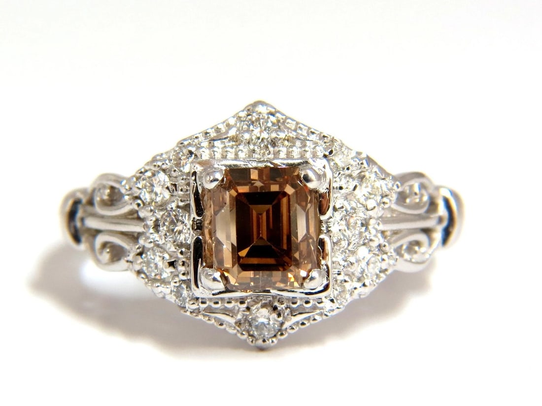 1.39ct NATURAL FANCY BROWN EMERALD CUT DIAMOND RING VS2 VICTORIAN DECO** (1 of 7)
