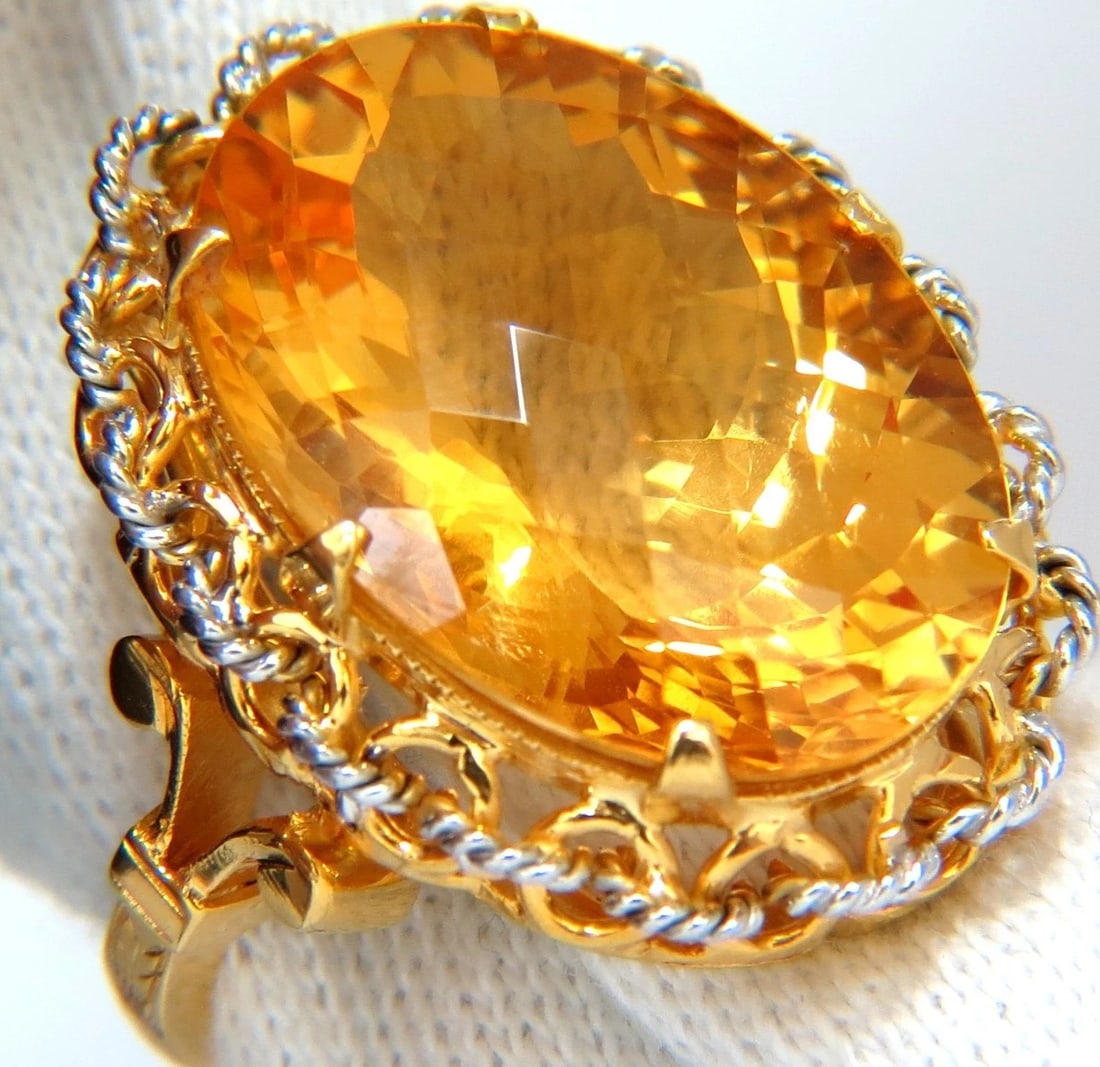 26ct natural golden yellow checkerboard cut citrine ring 18kt 3d braid link dec+ (1 of 8)