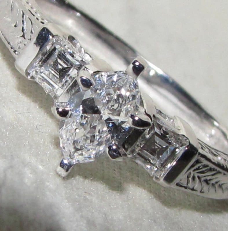 NATURAL .56CT MARQUISE & ASCHER CUT DIAMOND RING 14kt** (1 of 7)