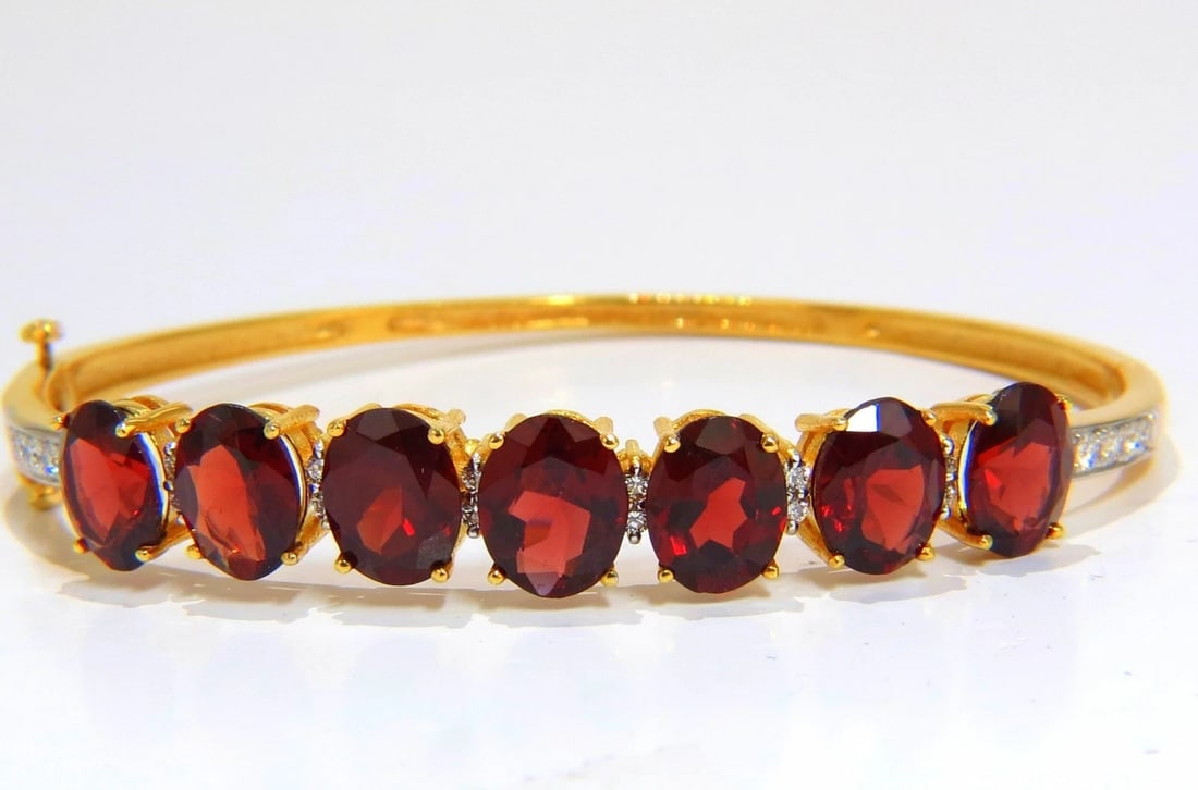 16.75ct NATURAL RED GARNET DIAMONDS BANGLE BRACELET 14KT** (1 of 7)