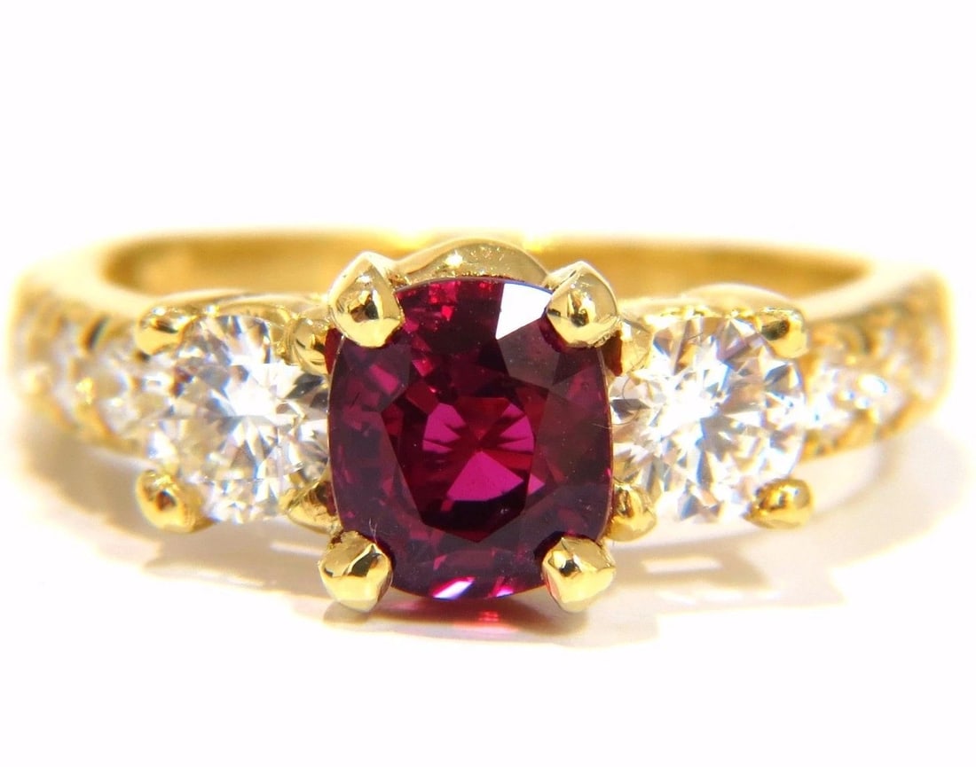 GIA Certified 2.12ct cushion cut vivid red ruby 1.06ct diamonds ring 18kt** (1 of 8)